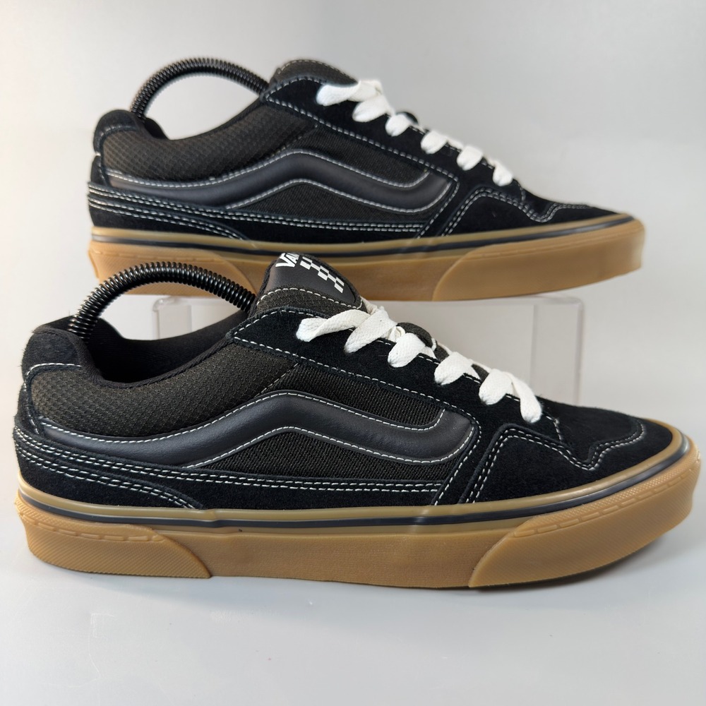 Vans Caldrone Mens 9 Skate Sneaker Black Gum Lace Up Low‎ Shoes White Contrast